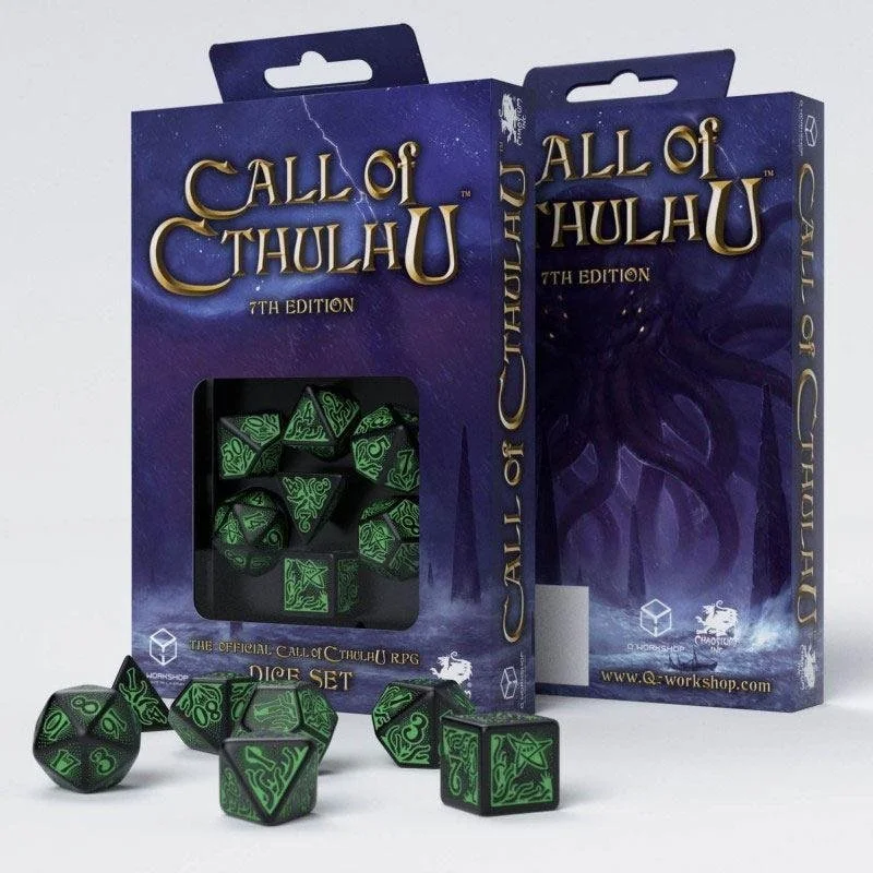 call-of-cthulhu-dice-set-black-and-light-green call of cthulhu dice set black and light green