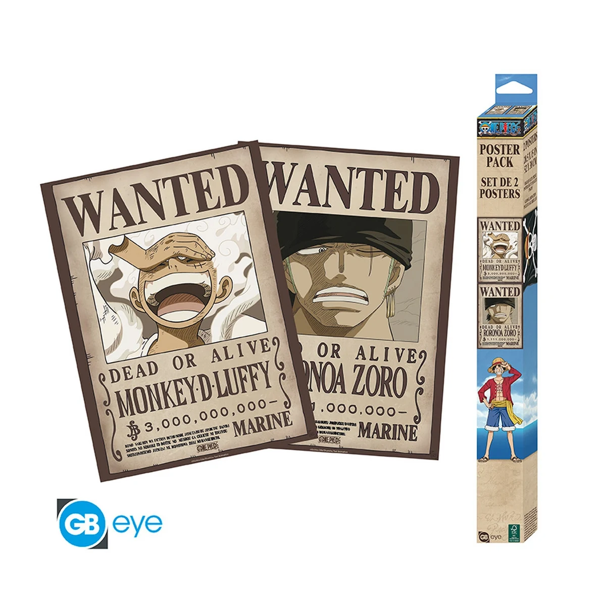 one-piece-wanted-luffy-zoro-poster-set-52x38 One Piece - Wanted Poster Set: Luffy & Zoro (2 Posters, 52 x 38 cm) - Image 1